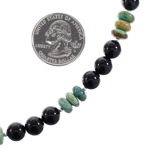 Sterling Silver Turquoise And Onyx Bead American Indian Necklace RX96117