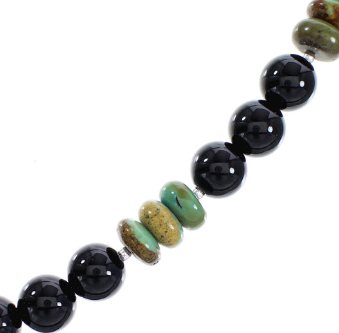 Sterling Silver Turquoise And Onyx Bead American Indian Necklace RX96117