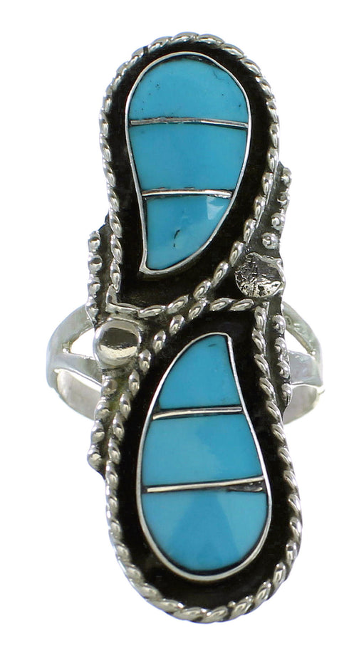 Turquoise And Sterling Silver Zuni Indian Ring Size 6-3/4 RX99542