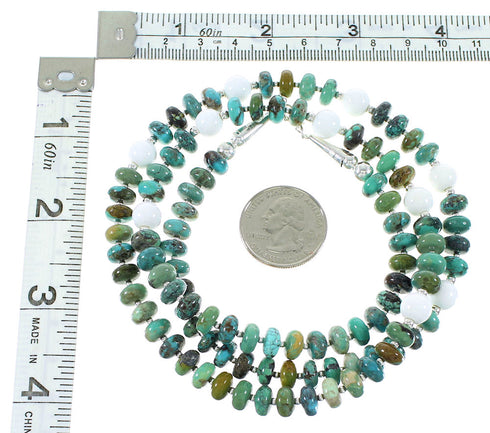 Turquoise White Agate Native American Genuine Sterling Silver Bead Necklace RX99858