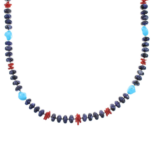Genuine Sterling Silver Multicolor Navajo Indian Bead Necklace RX99888