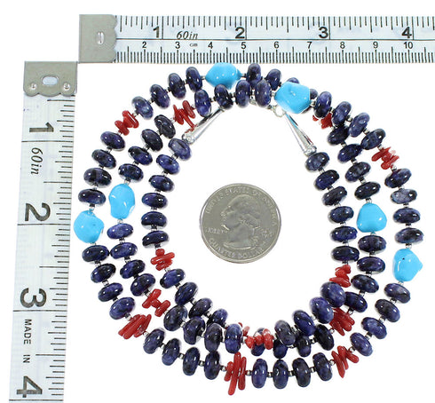 Genuine Sterling Silver Multicolor Navajo Indian Bead Necklace RX99888