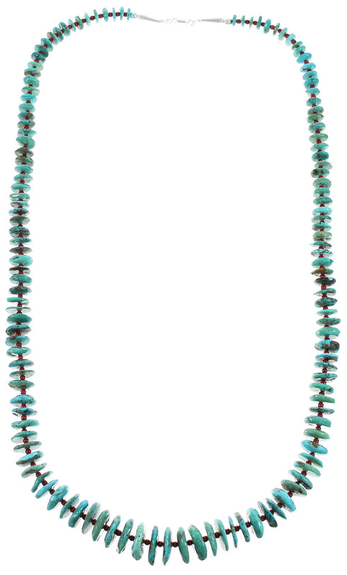 Sterling Silver Turquoise And Coral Navajo Jewelry Bead Necklace AX99940