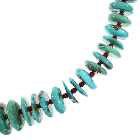 Sterling Silver Turquoise And Coral Navajo Jewelry Bead Necklace AX99940