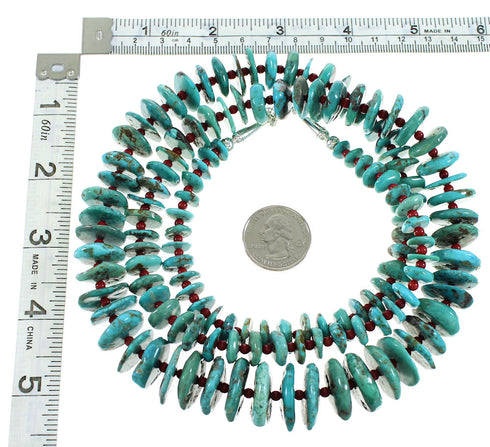 Sterling Silver Turquoise And Coral Navajo Jewelry Bead Necklace AX99940