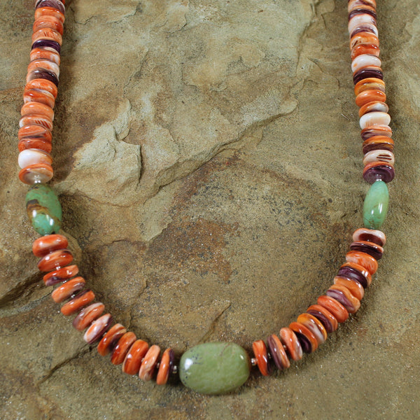 Native American Oyster Shell Turquoise Sterling Silver Bead Necklace AX100228