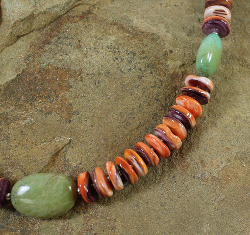 Native American Oyster Shell Turquoise Sterling Silver Bead Necklace AX100228