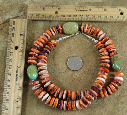 Native American Oyster Shell Turquoise Sterling Silver Bead Necklace AX100228