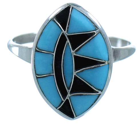 Silver Native American Turquoise Inlay Jewelry Ring Size 6-3/4 AX101471