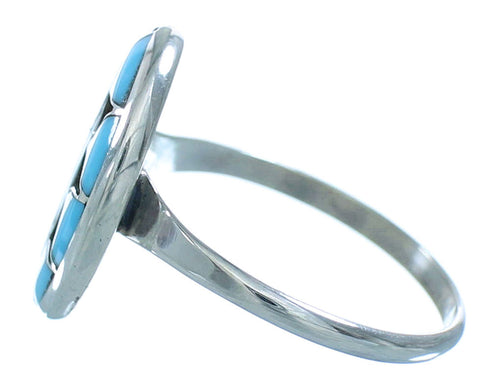 Silver Native American Turquoise Inlay Jewelry Ring Size 6-3/4 AX101471
