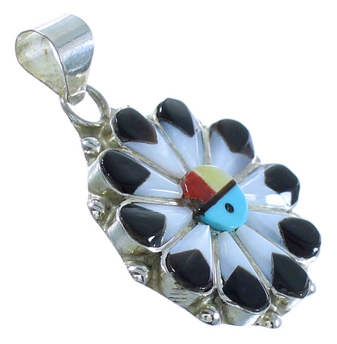 Multicolor Inlay Sun Sterling Silver Zuni Pendant AX101827