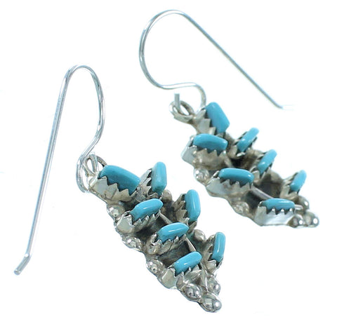 Turquoise Needlepoint Zuni Sterling Silver Leaf Hook Dangle Earrings AX102604
