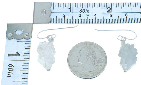 Turquoise Needlepoint Zuni Sterling Silver Leaf Hook Dangle Earrings AX102604