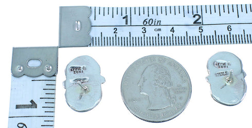 Sterling Silver Turquoise And Coral Zuni Effie Calavaza Snake Post Earrings TX103543