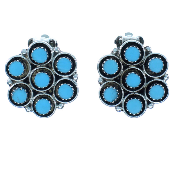 American Indian Zuni Turquoise Sterling Silver Clip On Earrings TX102982