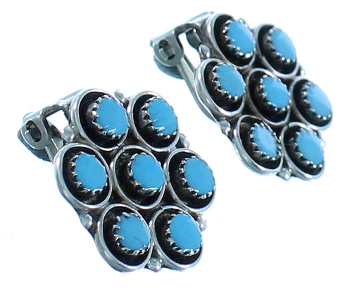 American Indian Zuni Turquoise Sterling Silver Clip On Earrings TX102982