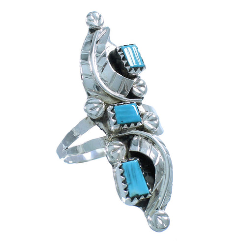 Genuine Sterling Silver Turquoise American Indian Zuni Leaf Ring