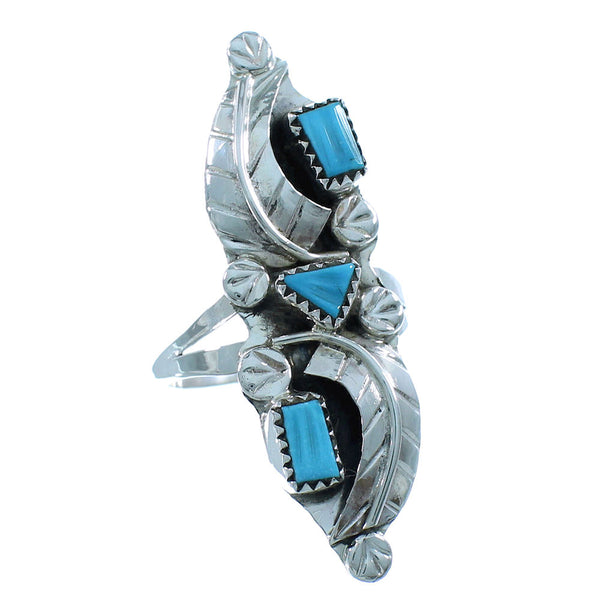Genuine Sterling Silver Turquoise American Indian Zuni Leaf Ring