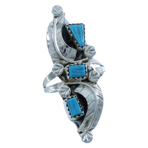 Genuine Sterling Silver Turquoise American Indian Zuni Leaf Ring