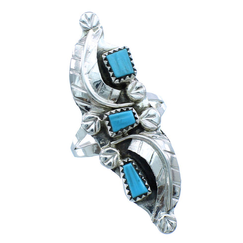 Genuine Sterling Silver Turquoise American Indian Zuni Leaf Ring