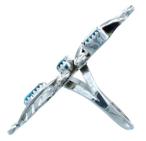 Genuine Sterling Silver Turquoise American Indian Zuni Leaf Ring