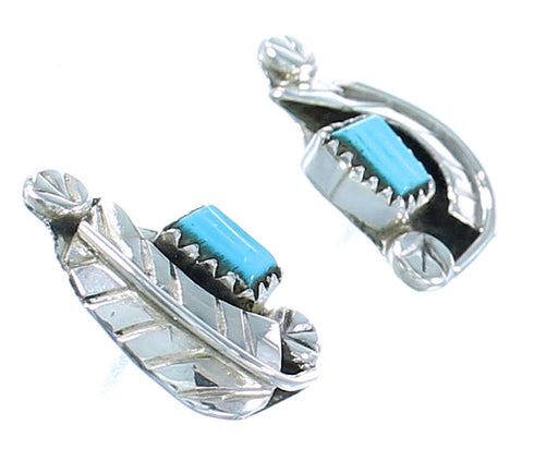 Genuine Sterling Silver Turquoise Native American Zuni Leaf Post Earrings TX104303