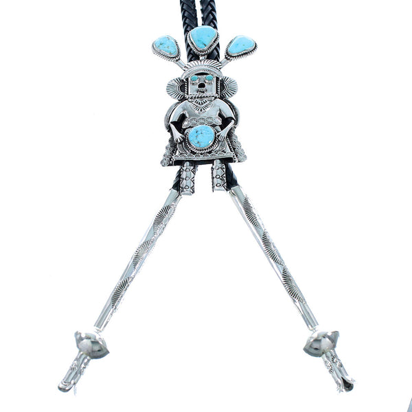 Genuine Sterling Silver Kachina Figure Turquoise Navajo Bolo Tie RX105210