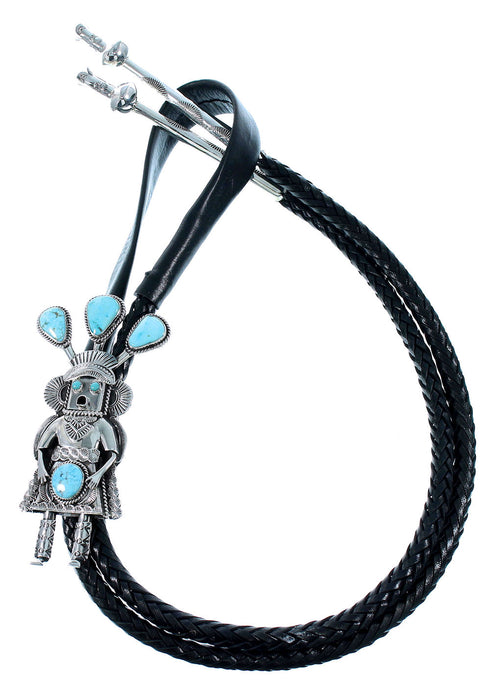 Genuine Sterling Silver Kachina Figure Turquoise Navajo Bolo Tie RX105210