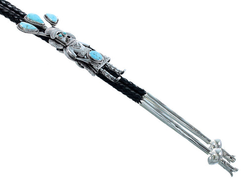 Genuine Sterling Silver Kachina Figure Turquoise Navajo Bolo Tie RX105210