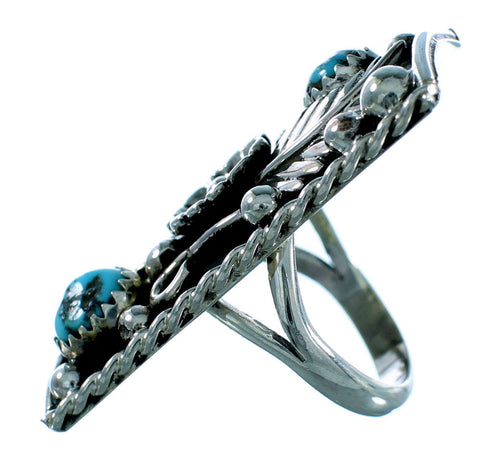 Flower And Leaf Genuine Sterling Silver Native American Turquoise Ring Size 6-3/4 SX105884