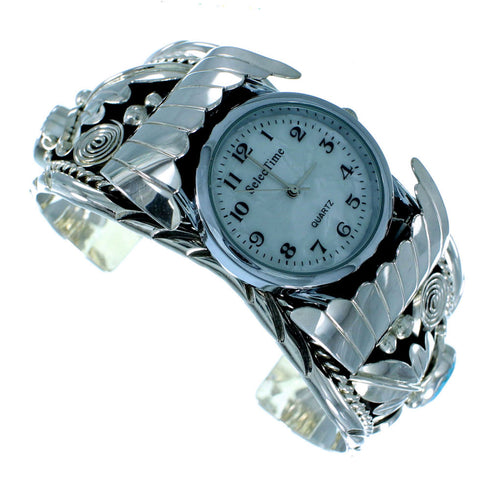 Sterling Silver Native American Turquoise Leaf Cuff Watch SX105578
