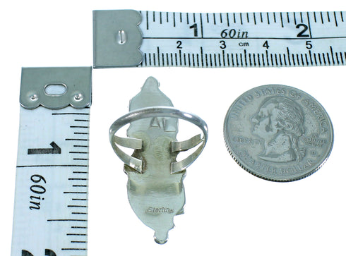 Sterling Silver Turquoise Coral American Indian Zuni Leaf Ring Size 8-1/4 RX106237