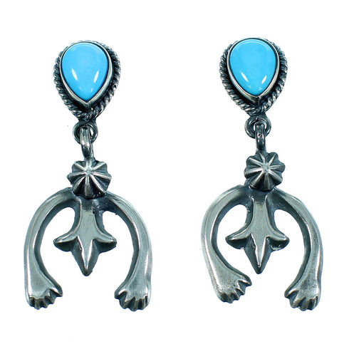 Navajo Turquoise Sterling Silver Naja Post Dangle Earrings SX106028