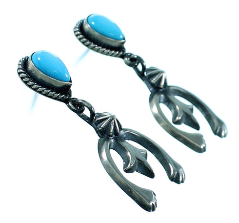 Navajo Turquoise Sterling Silver Naja Post Dangle Earrings SX106028