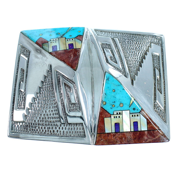 Native American Pueblo Design Multicolor Water Wave Belt Buckle AW75406