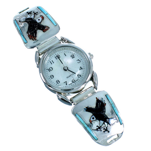 Multicolor Inlay Eagle Genuine Sterling Silver Watch RX68480