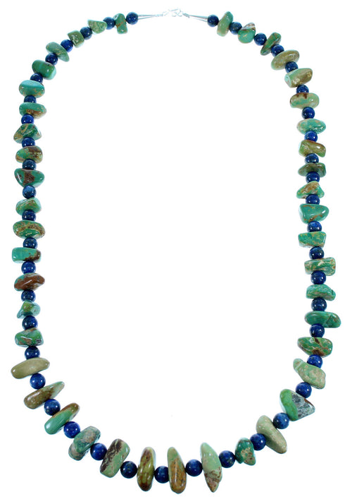 Navajo Kingman Turquoise And Lapis Sterling Silver Bead Necklace SX108074