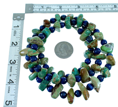 Navajo Kingman Turquoise And Lapis Sterling Silver Bead Necklace SX108074