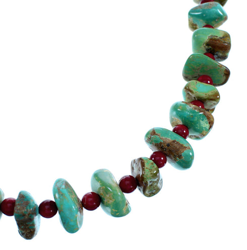 Kingman Turquoise And Coral Sterling Silver Navajo Bead Necklace SX108076
