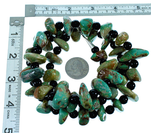 Kingman Turquoise And Onyx Navajo Sterling Silver Bead Necklace SX108078