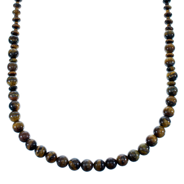 Genuine Sterling Silver And Tiger Eye Navajo Bead Necklace SX108090