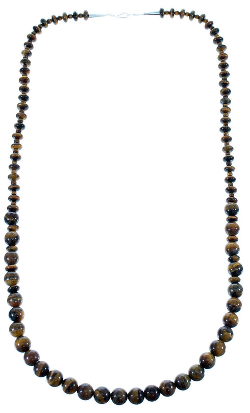 Genuine Sterling Silver And Tiger Eye Navajo Bead Necklace SX108090