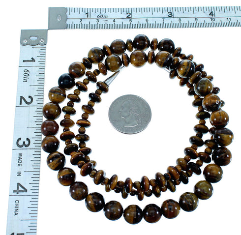 Genuine Sterling Silver And Tiger Eye Navajo Bead Necklace SX108090
