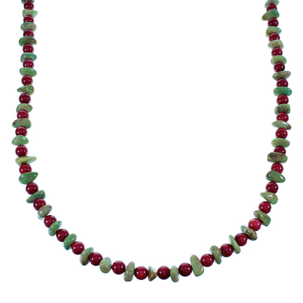 Native American Sterling Silver Turquoise And Coral Bead Necklace SX108125