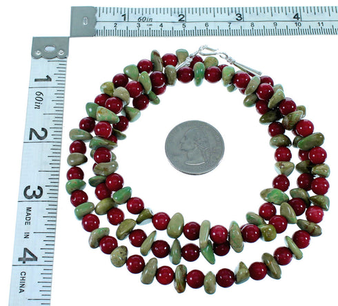 Native American Sterling Silver Turquoise And Coral Bead Necklace SX108125