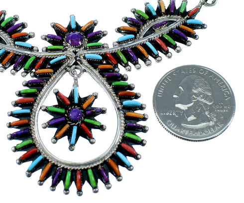 Southwestern Multicolor Needlepoint Sterling Silver Link Necklace Set SX108331