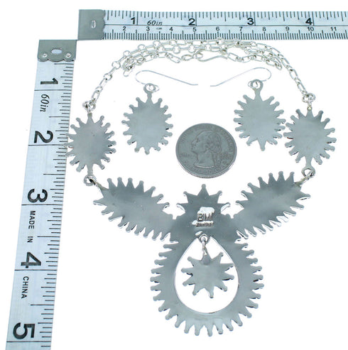 Southwestern Multicolor Needlepoint Sterling Silver Link Necklace Set SX108331