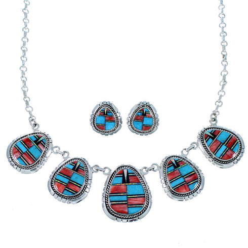 Multicolor Southwest Jewelry Silver Link Necklace Earrings PX36780