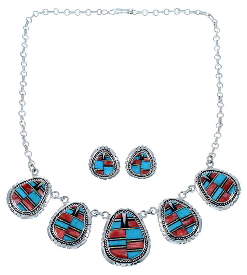 Multicolor Southwest Jewelry Silver Link Necklace Earrings PX36780