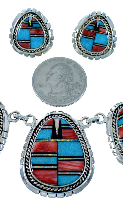 Multicolor Southwest Jewelry Silver Link Necklace Earrings PX36780